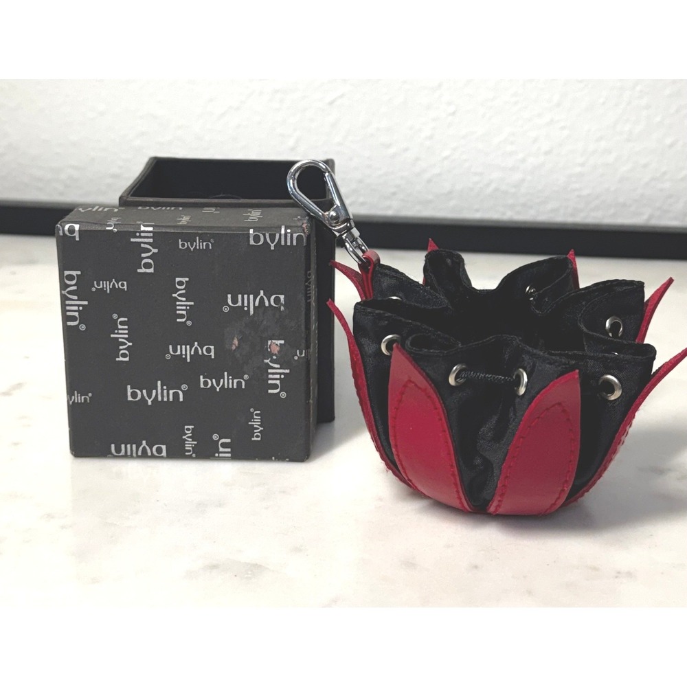 Tulip Bylin Leather Purse Bag Sweden Red Flower Coin Charm